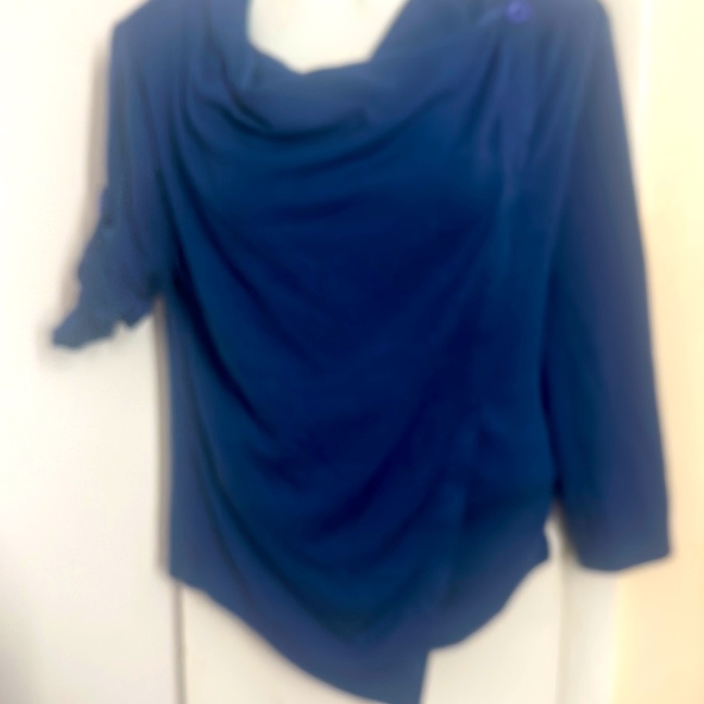 Cupshe Heather Blue  Wrap Over Asymmetrical Single ButtonCardigan Size Large